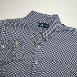 Polo Ralph Lauren Shirt Men's XL Blue White Gingham Check Long Sleeve Cotton